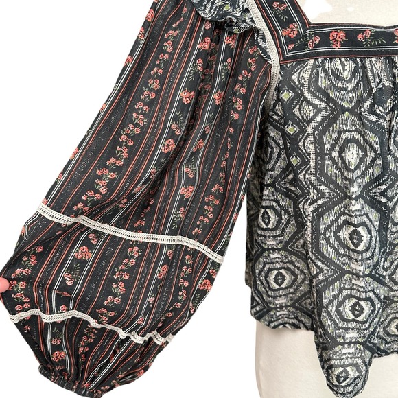 Free people mostly meadows boho blouse Black Combo Festival Hippie small - Picture 7 of 12